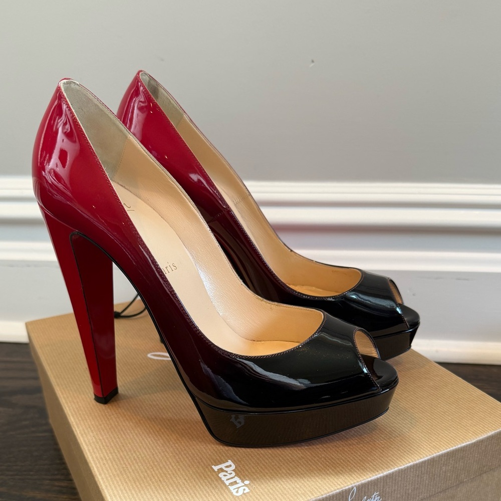 Christian Louboutin Black to Red Degrade Patent Leather Heels